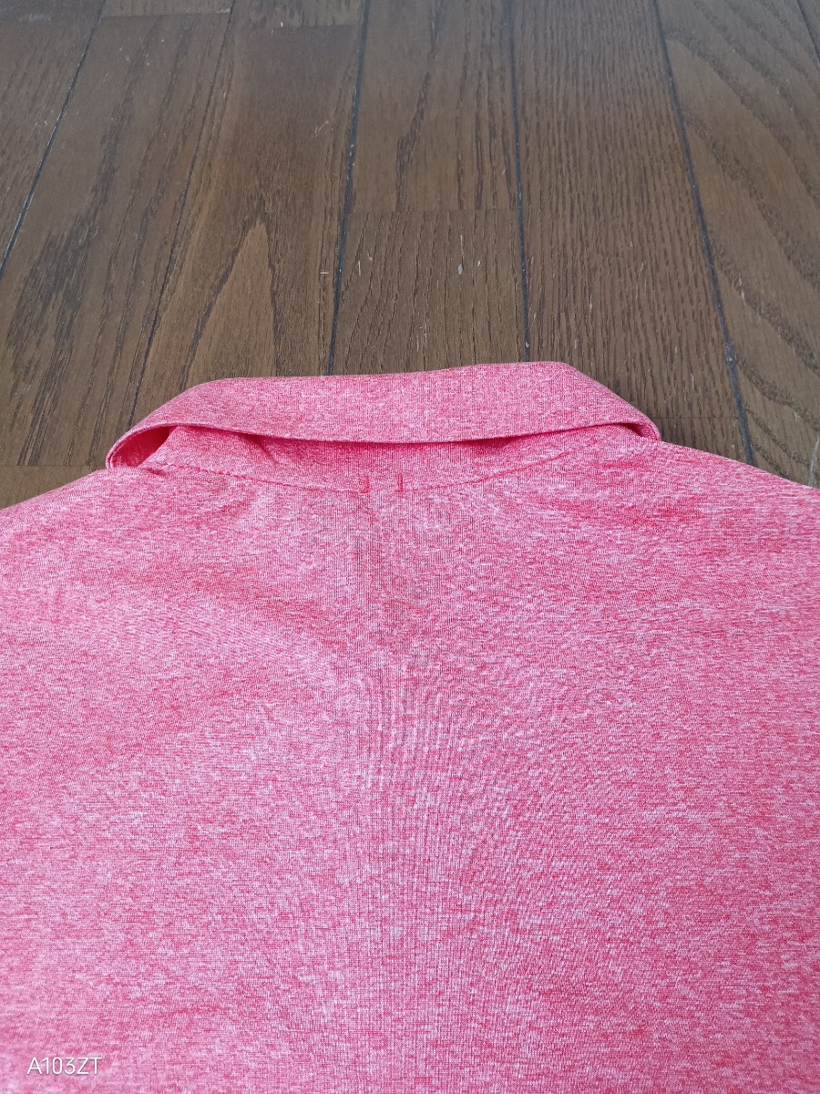 【中古品】NIKEGOLFナイキゴルフ DRY-FIT　半袖ポロシャツ　ゴルフウェア　速乾性素材　サーモンピンク赤　メンズサイズＬ_画像9
