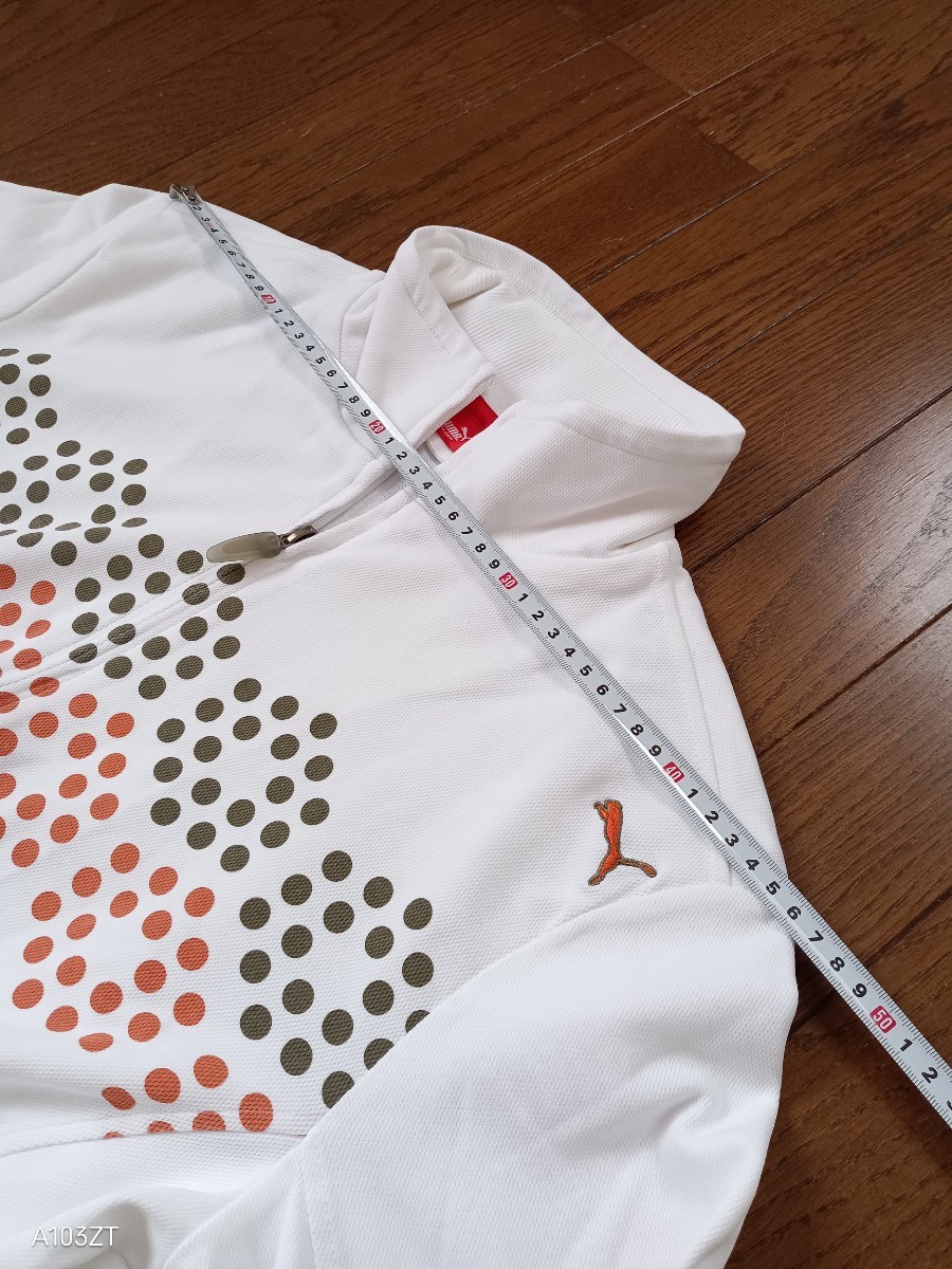 【中古品】PUMAGOLF プーマゴルフ　トラックジャケット　メンズゴルフウェア　ジャージ　アウター　白　ホワイト　フルジップ　USサイズ Ｓ_画像2