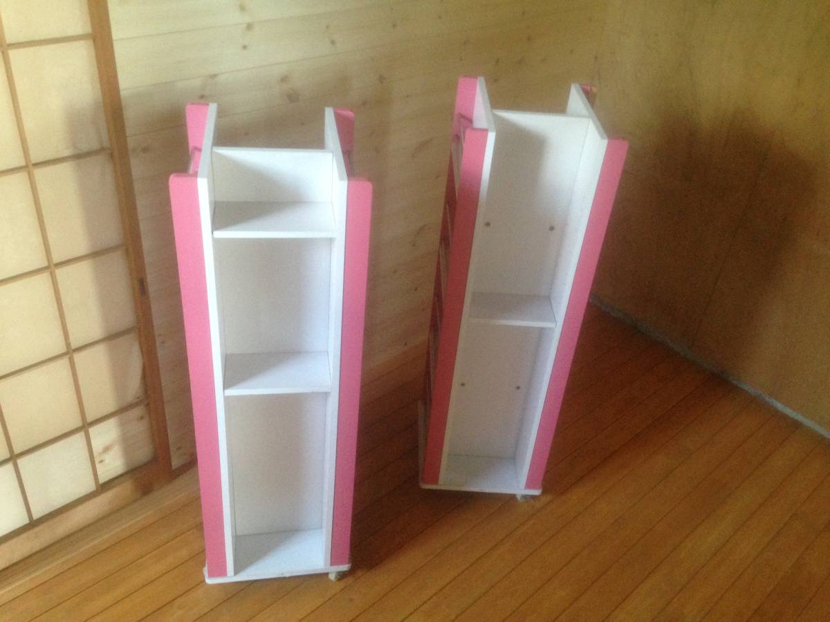  peach color white color display bookcase case storage shelves storage rack height 1m30cm pink white with casters . receipt welcome direct delivery welcome Tokyo mountain hand line inside delivery 