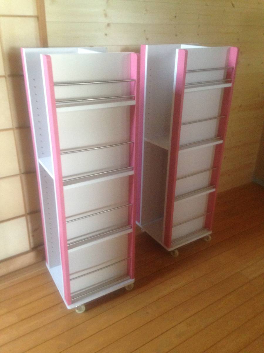  peach color white color display bookcase case storage shelves storage rack height 1m30cm pink white with casters . receipt welcome direct delivery welcome Tokyo mountain hand line inside delivery 