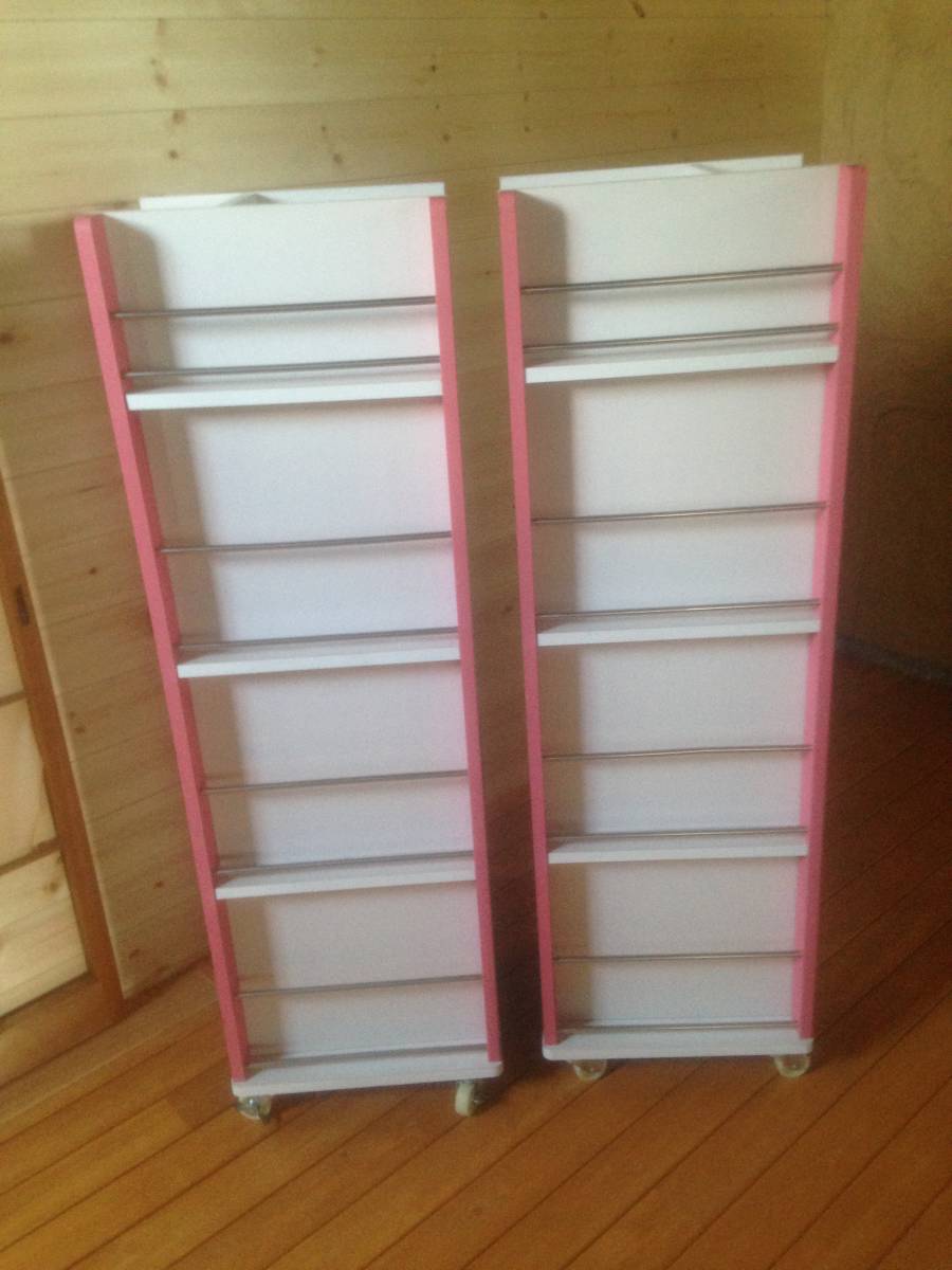  peach color white color display bookcase case storage shelves storage rack height 1m30cm pink white with casters . receipt welcome direct delivery welcome Tokyo mountain hand line inside delivery 