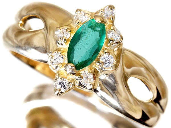 [ jewelry ultimate ] jewelry makima- Kiss good quality natural emerald 0.22ct& diamond 0.09ct high class K18YG ring t3356om[ free shipping ]