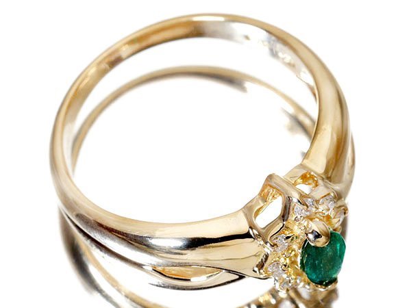 [ jewelry ultimate ] jewelry makima- Kiss good quality natural emerald 0.22ct& diamond 0.09ct high class K18YG ring t3356om[ free shipping ]