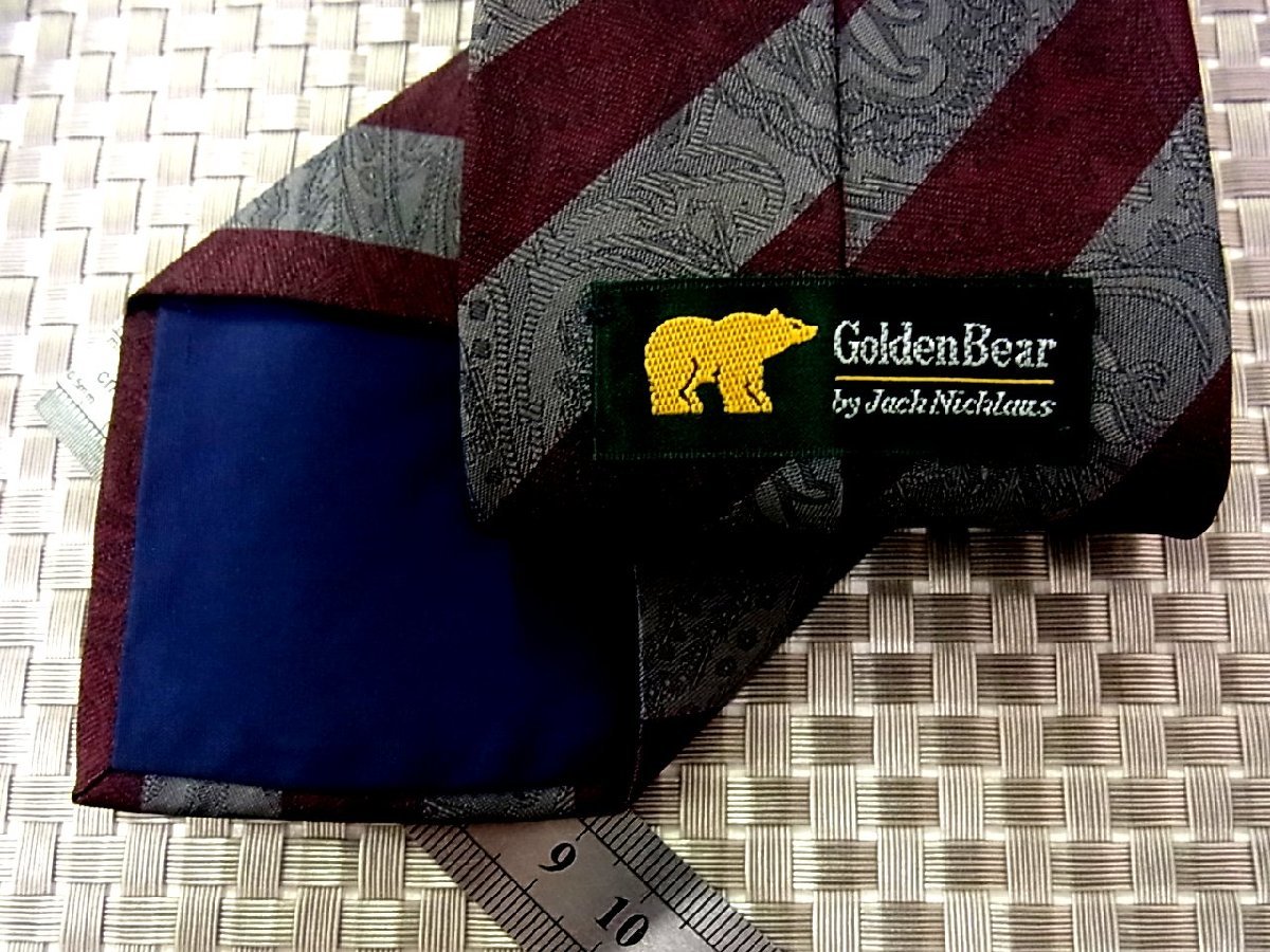 ♪32755C♪良品【ペイズリー ストライプ 柄】ゴールデンベア【Golden Bear】ネクタイ_画像2