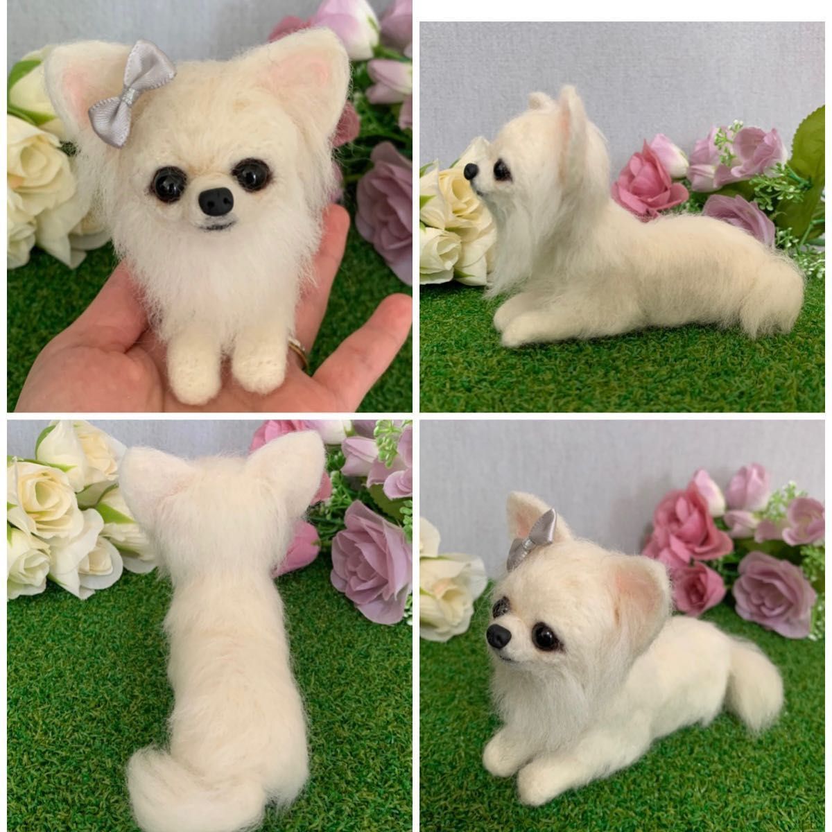 羊毛フェルト 手乗りチワワちゃん 全身 白 赤ちゃん 子犬 羊毛フェルト 手乗りチワワちゃん 全身 白 赤ちゃん 子犬