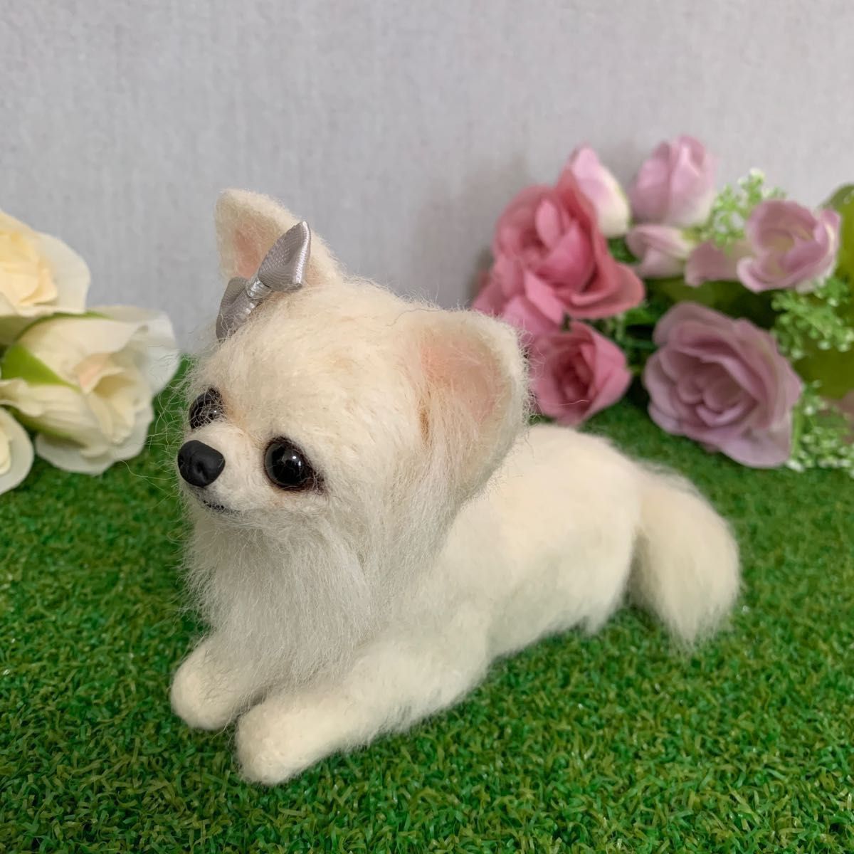 羊毛フェルト 手乗りチワワちゃん 全身 白 赤ちゃん 子犬 羊毛フェルト 手乗りチワワちゃん 全身 白 赤ちゃん 子犬
