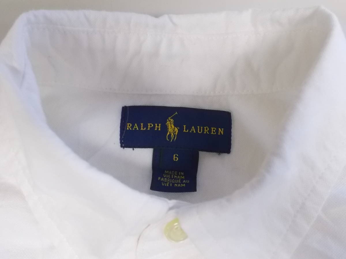 a184◆◆RALPH LAUREN ボタンダウン長袖シャツ◆サイズ6 キッズ 子供 白色 ラルフローレン B.D長袖シャツ ゆうパケット発送 5Iの画像4