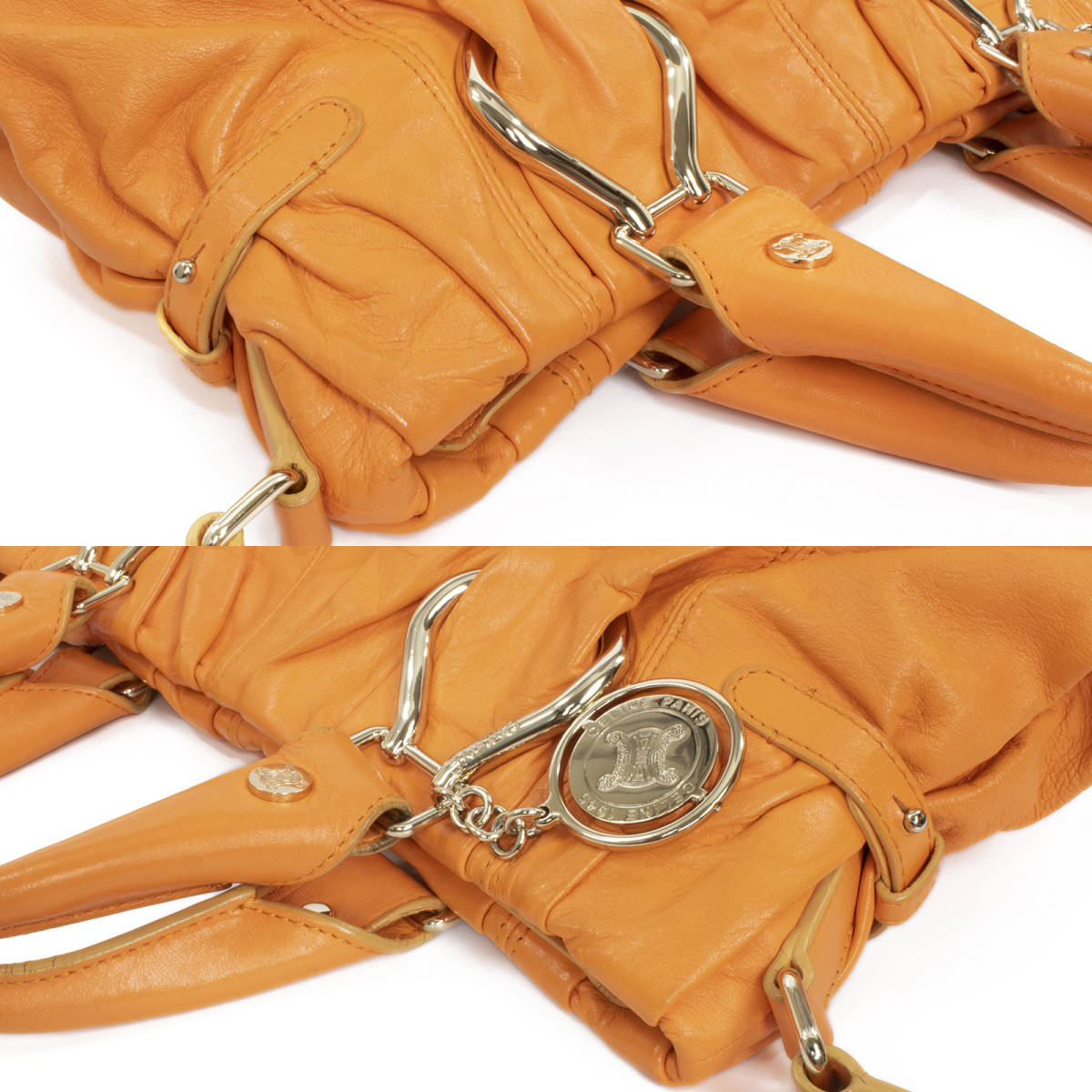 【全額返金保証・送料無料・良品】セリーヌの2wayハンドバッグ・肩掛け可・正規品・ピロースモール・オレンジ色系・ブラゾンチャーム・鞄_画像8