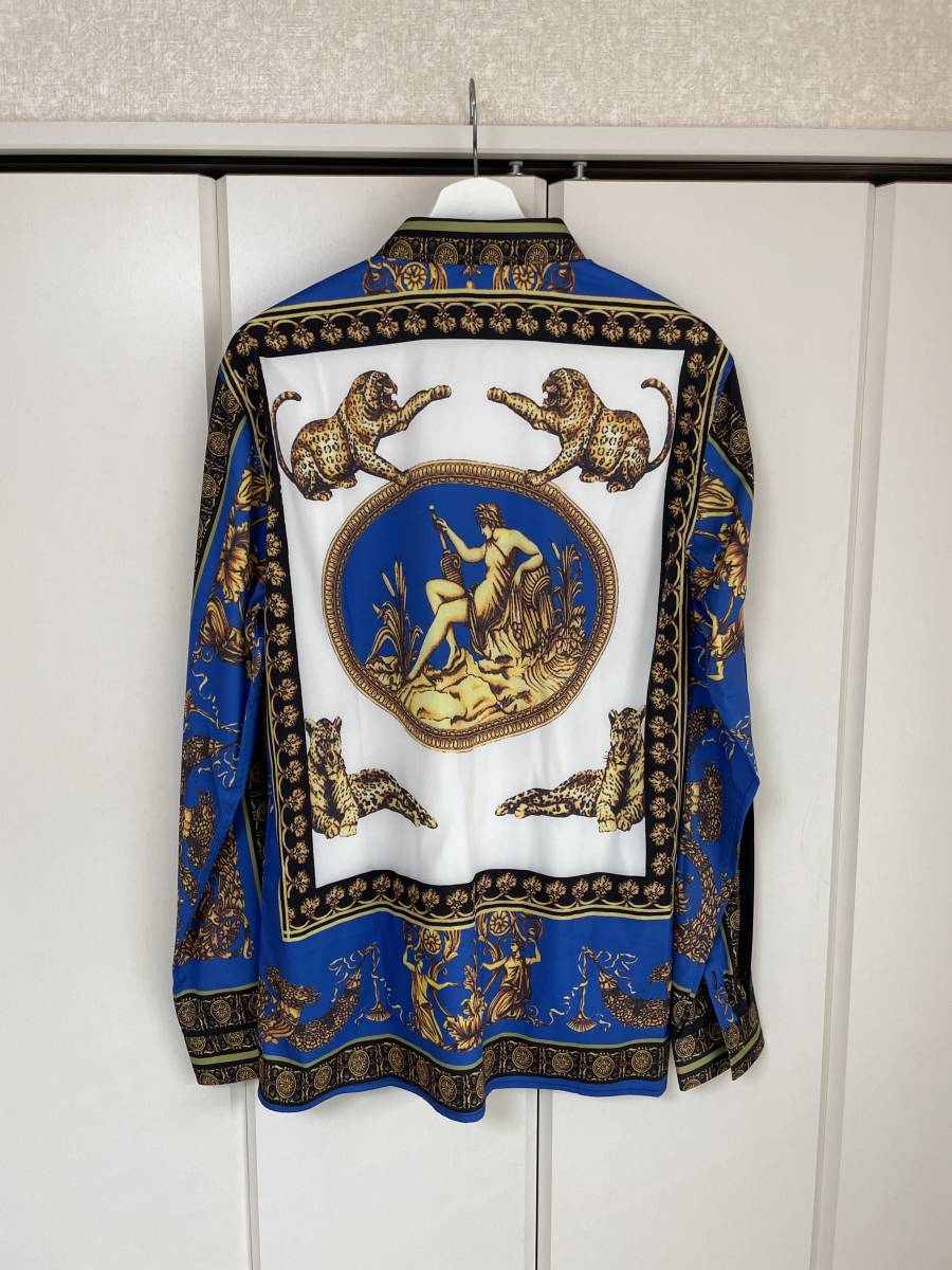 ドレス シャツ 青 黒 金 白 長袖 3XL VERSACE ヴェルサーチ ドレス シャツ 青 黒 金 白 長袖 3XL VERSACE ヴェルサーチ
