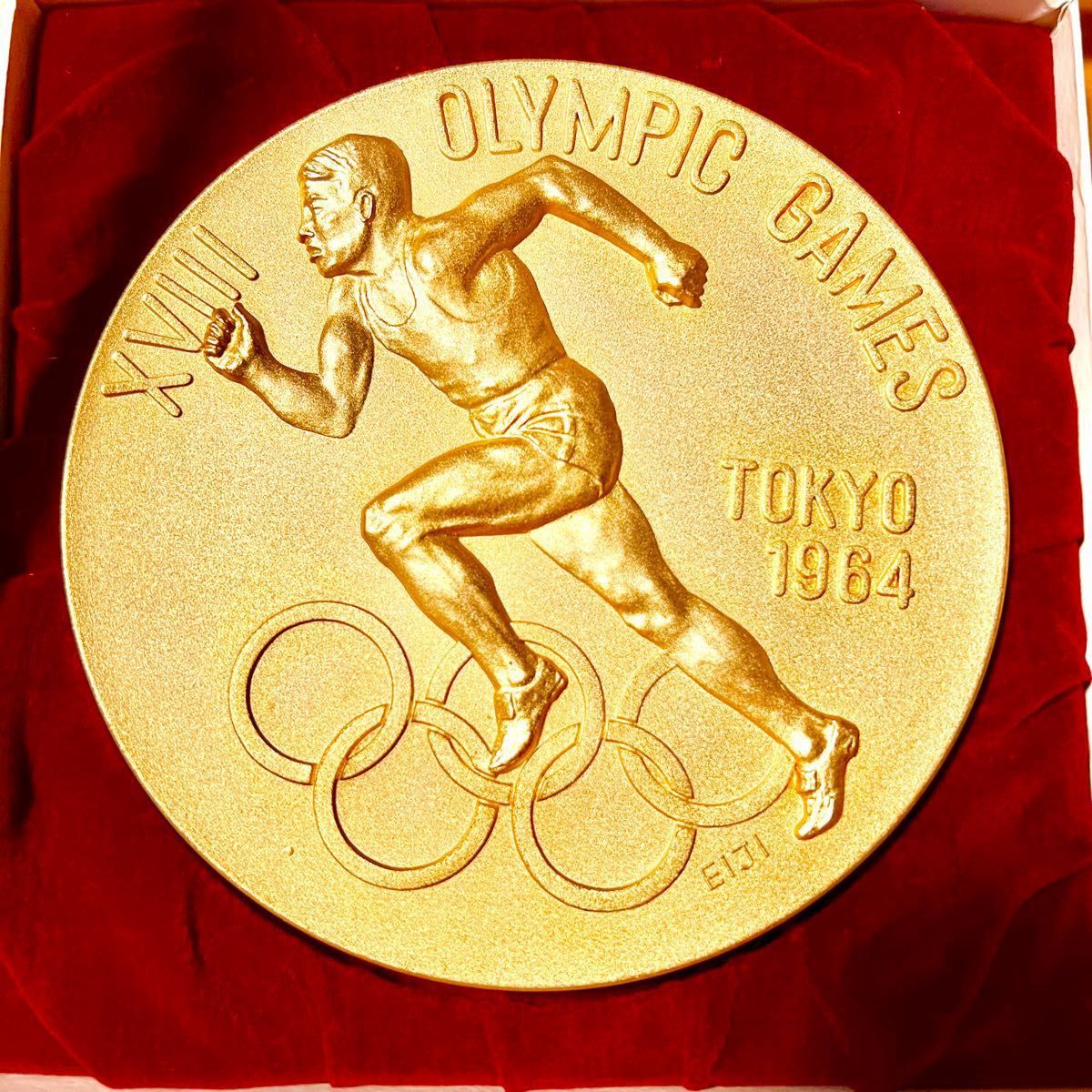 未使用 第18回 東京オリンピック 1964年 記念リレーフ EIJI N.R.R KDC メダル型 置物 プレート 記念盾 金属