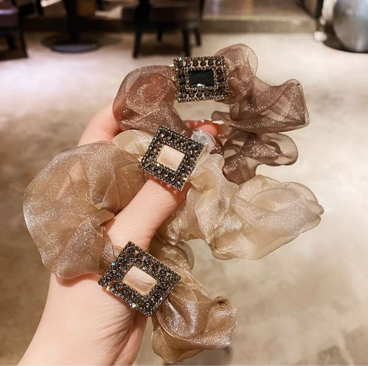 ヘアゴム　ヘアアクセサリー　新品　 バレッタ おしゃれヘアロープ ガーゼラインストーンアクセサリー