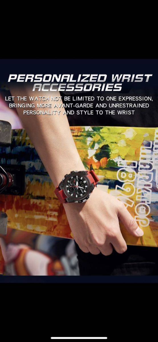 新作　大人気　防水　メンズ腕時計 サーフィン　ダイバーズウォッチ ビックフェイス スポーツレッド　防水　デジタル腕時計　1224E_画像4