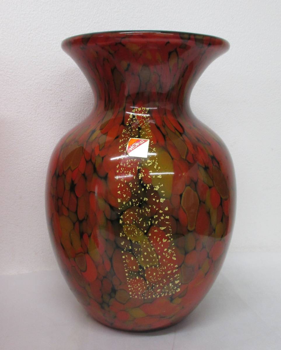 IWATSU GLASS ART GLASS ガラス製 花器 金彩 花瓶 フラワーベース_画像1