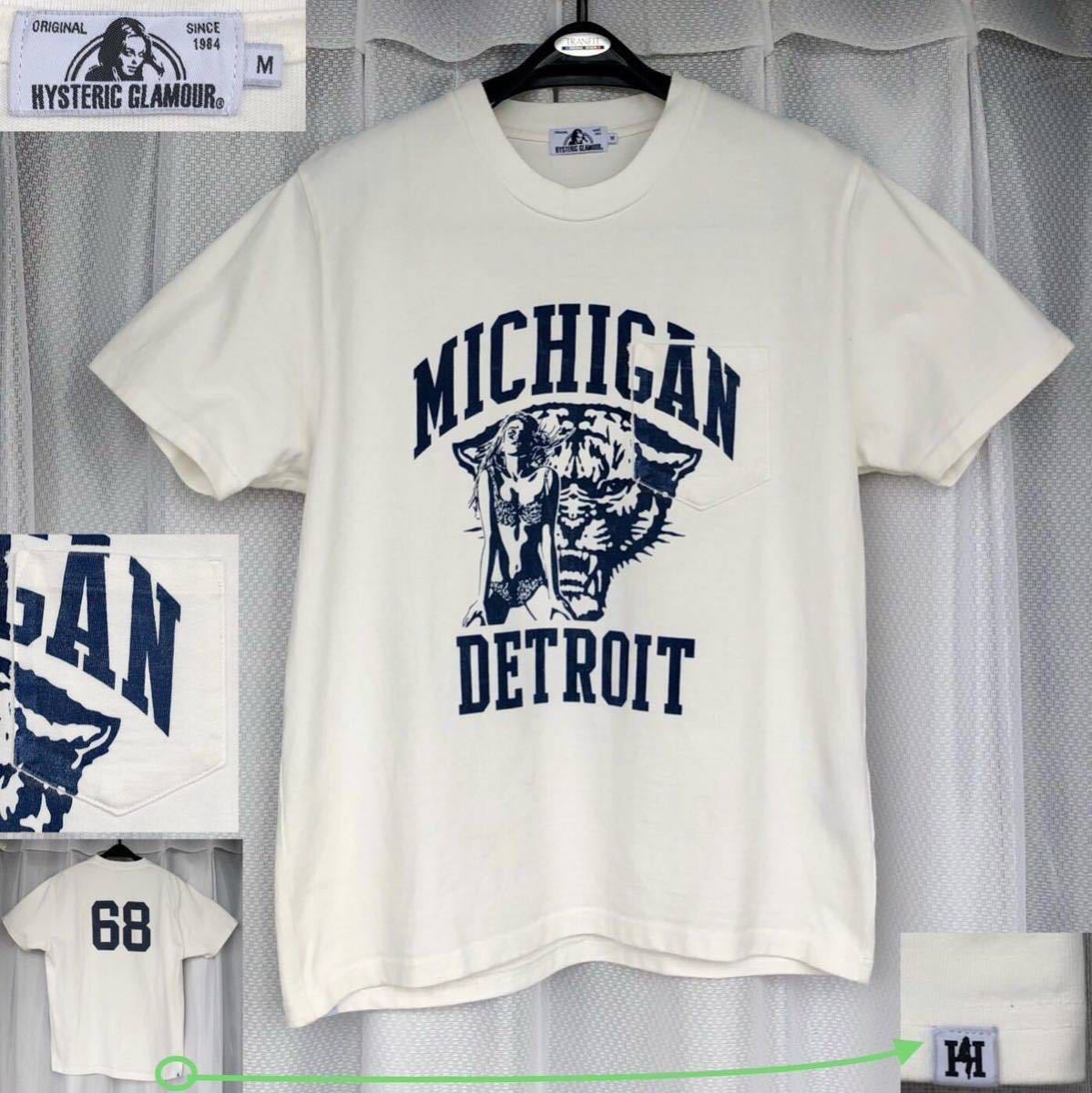 MICHIGAN DETROIT 68★両面プリント ポケットTシャツ HYSTERIC GLAMOUR★M タイガー ヒスガール トップス カットソー ヒステリックグラマーの画像1