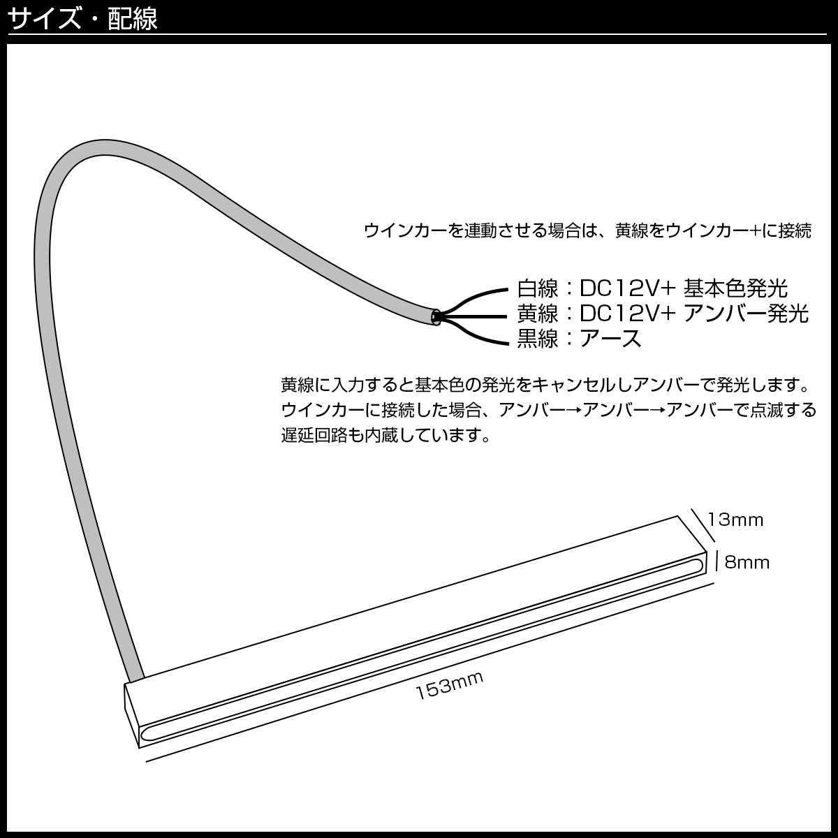 汎用 LED スティックライト ホワイト アンバー 2色 ウインカー連動型 デイライト リアマーカー等に 薄型 防水アルミケース P-1-W_画像4