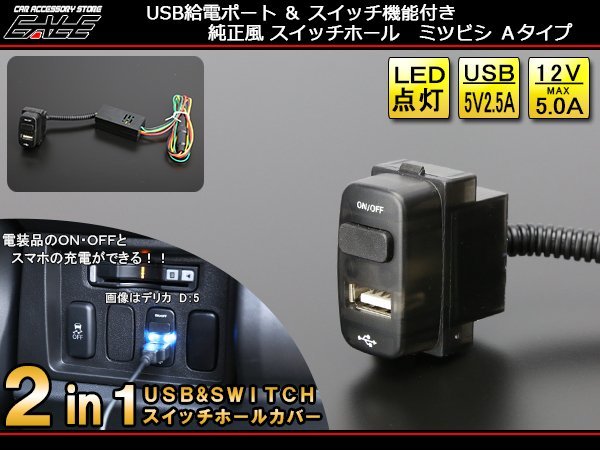 2in1 USB電源&スイッチホールカバー CV1CV2CV5 デリカ D5 I-300_画像1