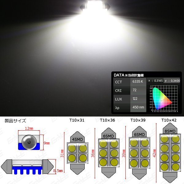 キャンセラー内蔵 T10×31mm S8.5 LEDバルブ 4SMD フェストン球 ホワイト 6500K E-125_画像3