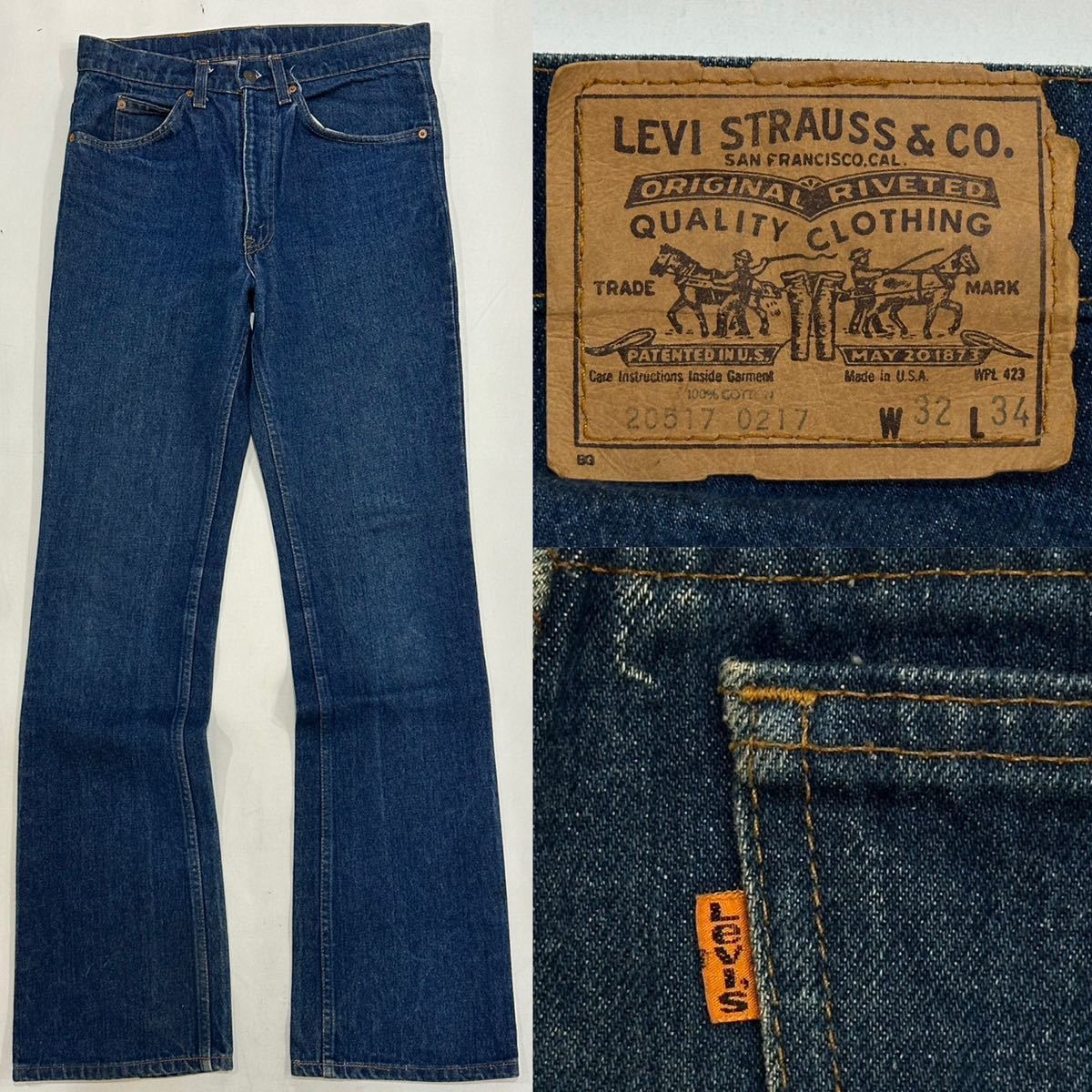 80s USA Levi's リーバイス オレンジタブ20517-0217 517 W32 L34 ブーツカット ボタン刻印575 米国製 vintage ジーンズ デニム_画像1