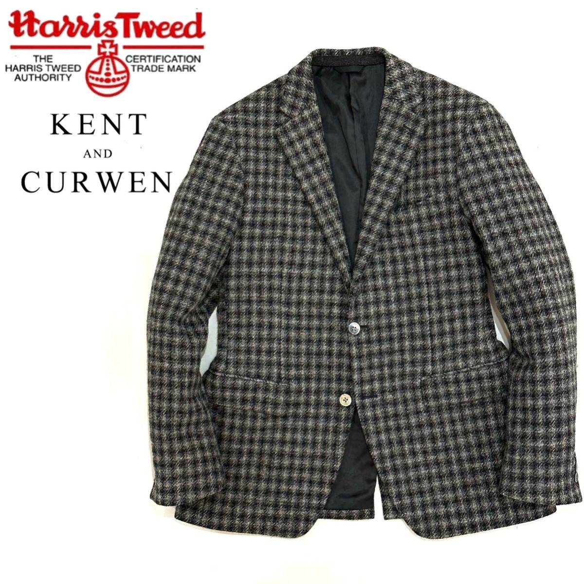 日本製 KENT AND CURWEN ×Harris Tweed 2B チェック柄 タイトシルエット テーラード ジャケット(L)グレー スーツ ケントアンドカーウェン