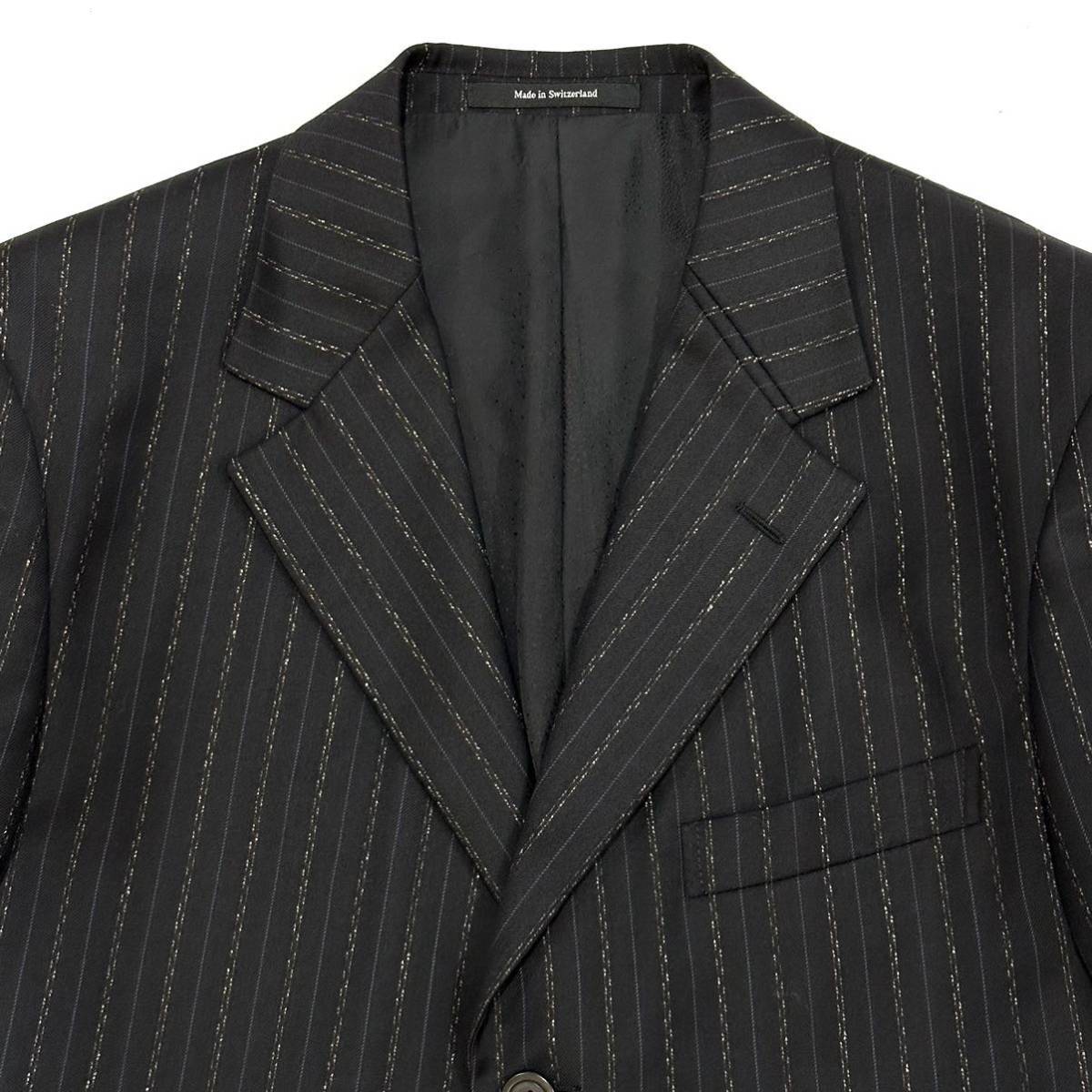  beautiful goods!! Switzerland made VERSACE Versace wool 100% 3B single suit (50) stripe black men's gentleman clothes 