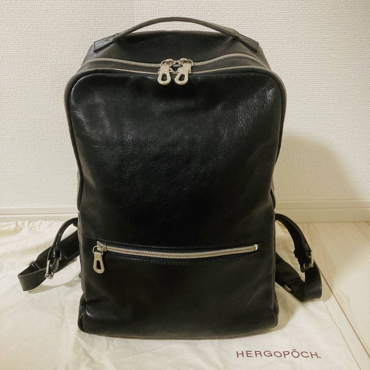 格安 ☆美品☆ HERGOPOCH 保存袋付き 日本製 メンズ 牛革 レザー