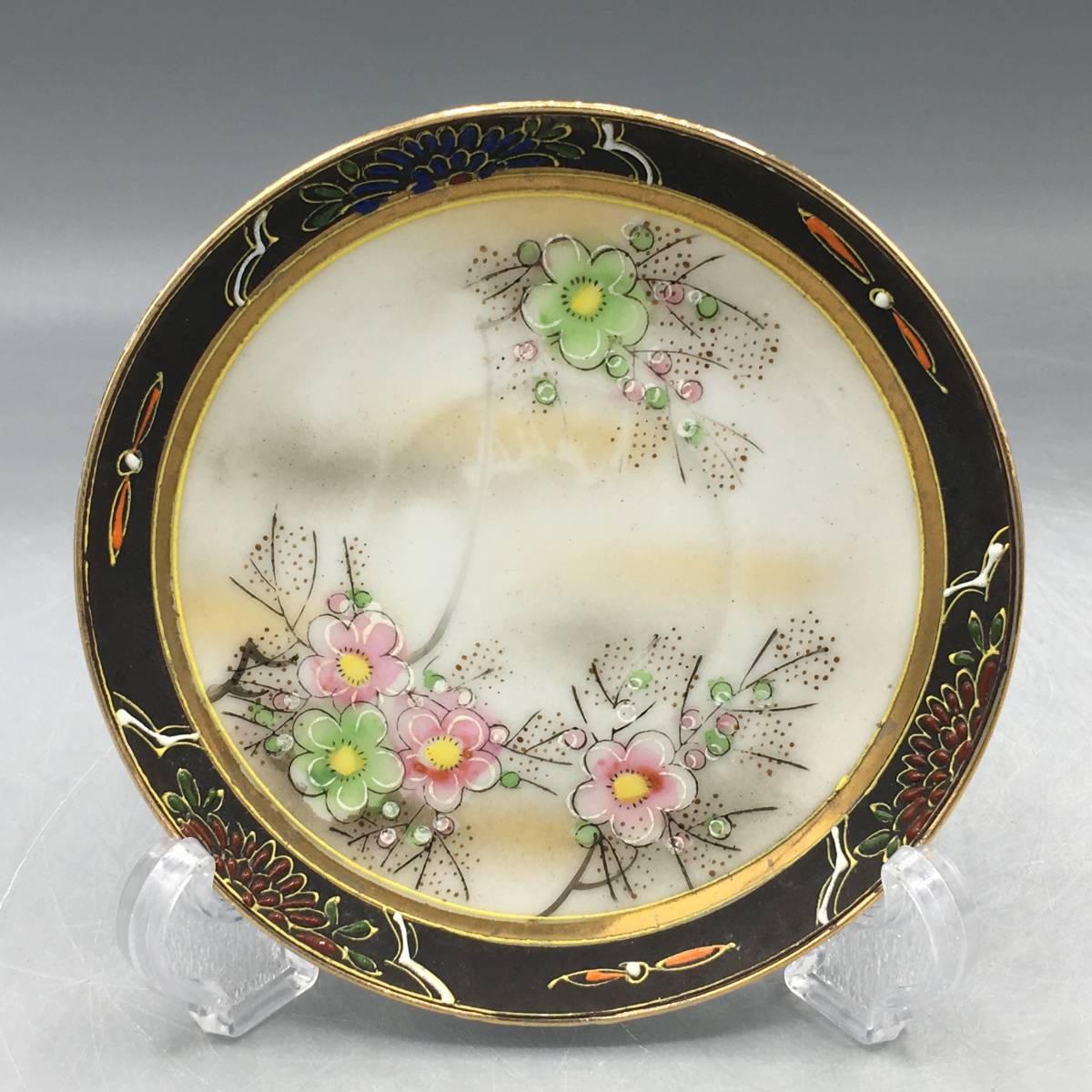 里帰り オールドニッポン デミタス カップ＆ソーサー 鳥 花 金彩 陶器 (No.17)_画像6