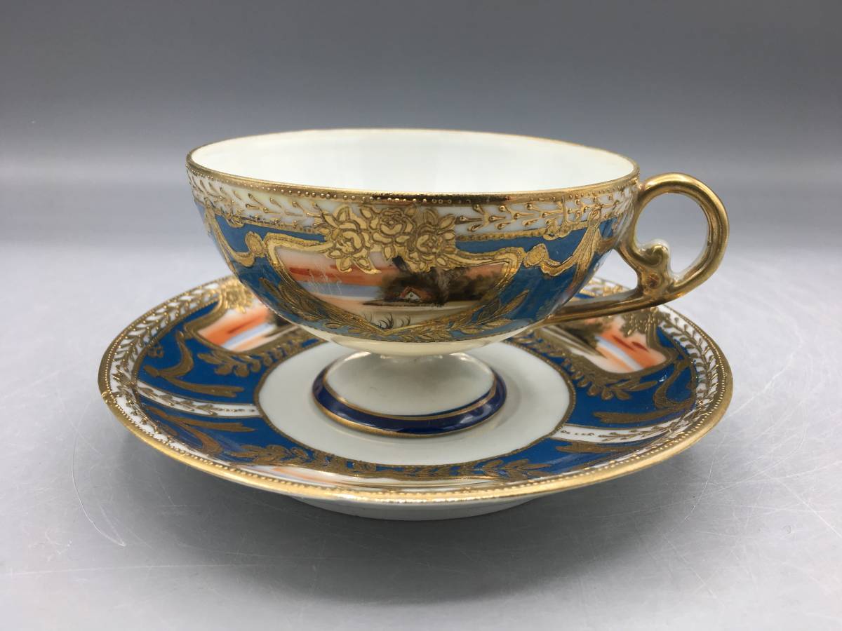 ... Old Nippon cup & saucer landscape painting gold point . gold paint ceramics (No.17) cup and saucer 