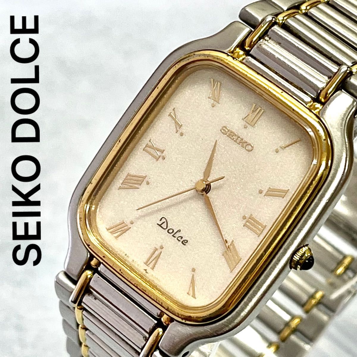 稼働 良品 SEIKO DOLCE 薄型クォーツ メンズ ドルチェ レクタンギュラー コンビ ローマン