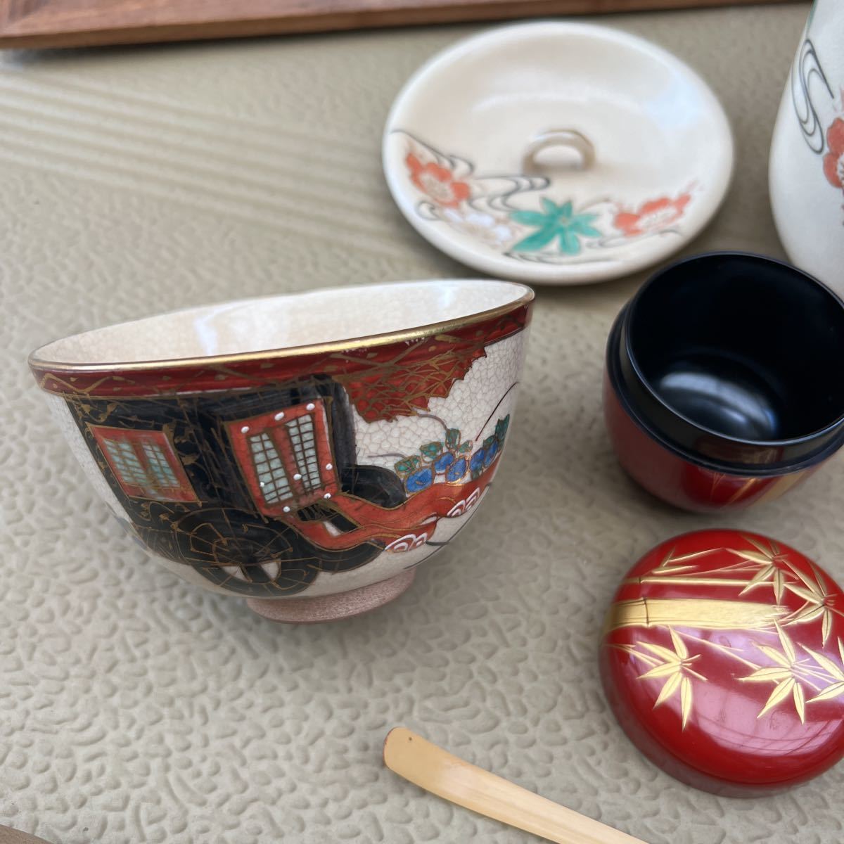 茶道具セット 短冊箱 幅18cm 高さ52.5 時代物 お稽古 日本文化 煎茶道具 _画像5