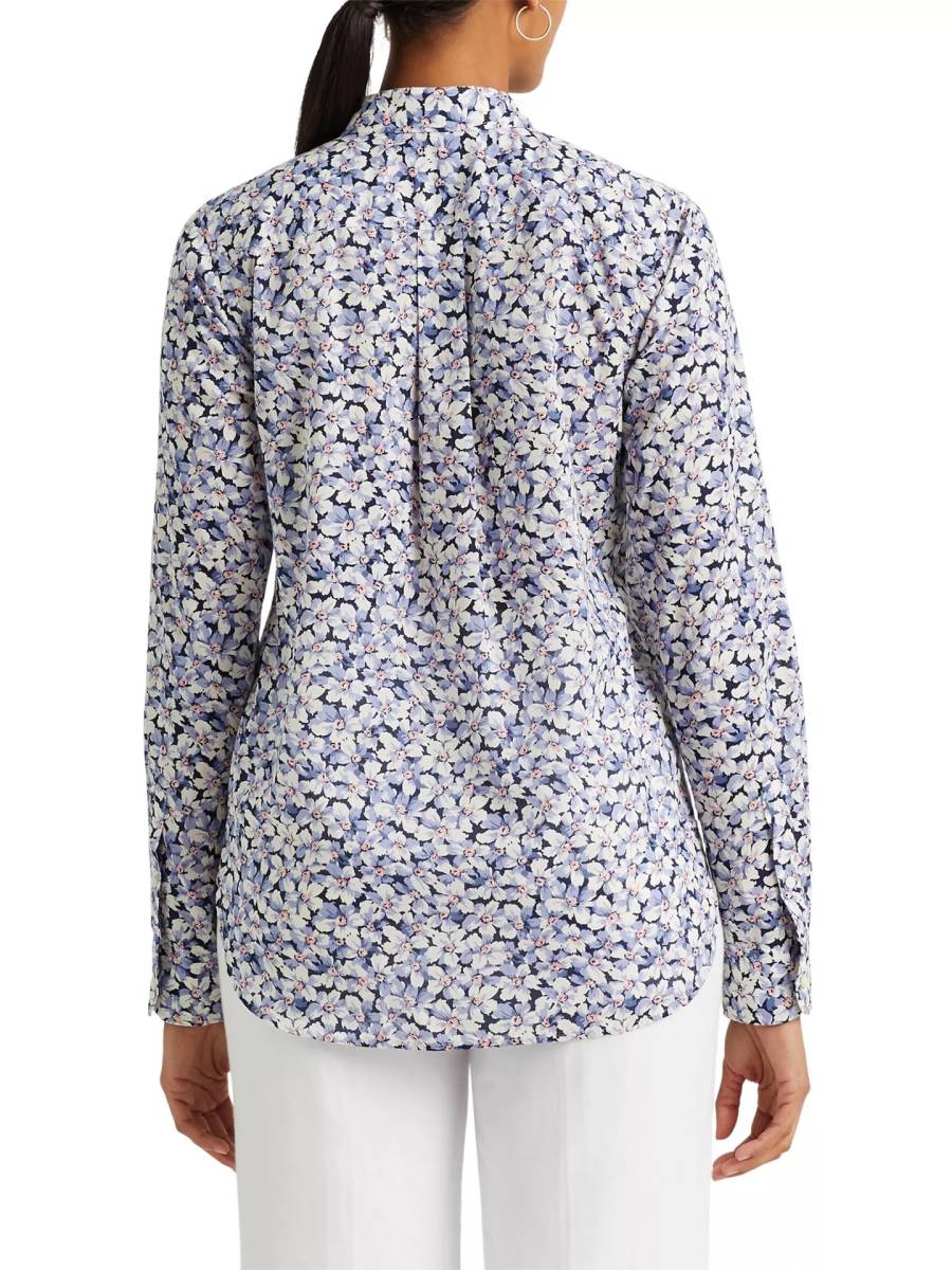  new goods LAUREN Ralph Lauren floral print long sleeve shirt M purple blouse 23ss