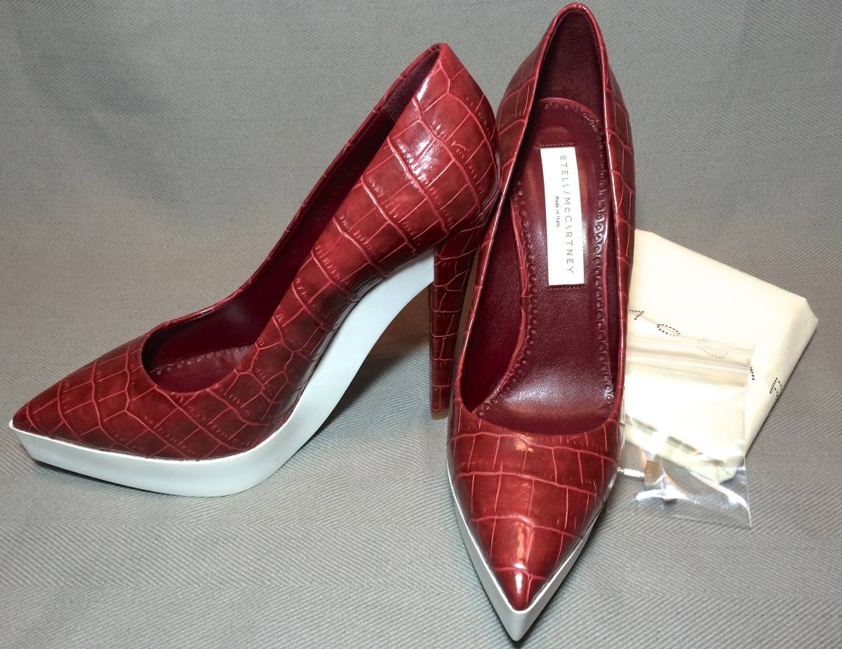 新品 ステラマッカートニー クロコ 型押し ピンヒール パンプス 38 赤 レッド 靴 Stella McCartney