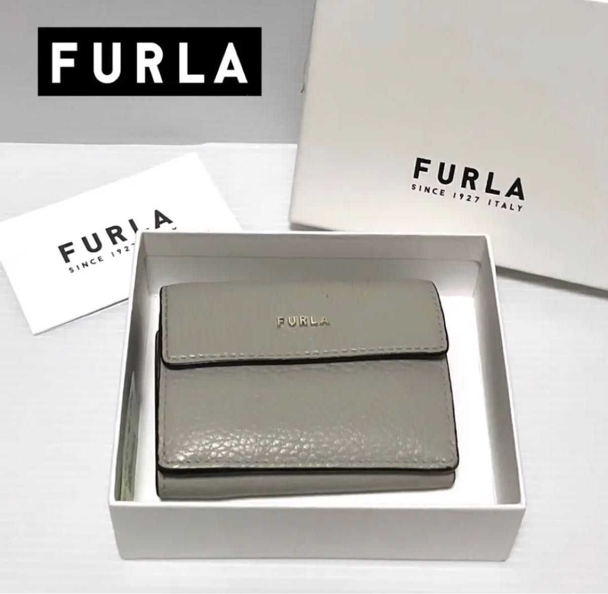 フルラ FURLA コンパクト財布 三つ折り財布 グレー 箱あり フルラ FURLA コンパクト財布 三つ折り財布 グレー 箱あり