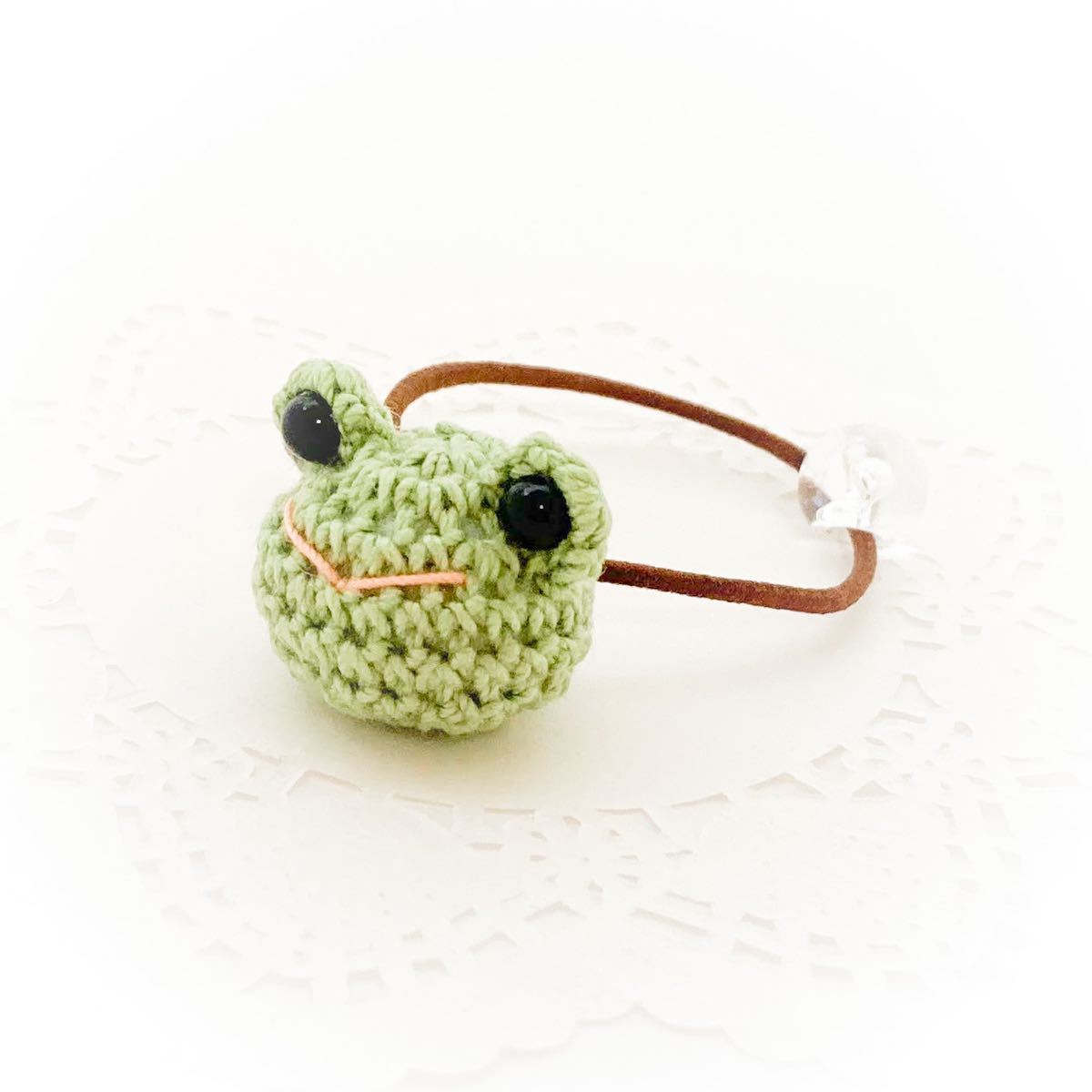  frog. knitting hair elastic * hair clip * key holder * hand made * crochet needle braided * braided ...