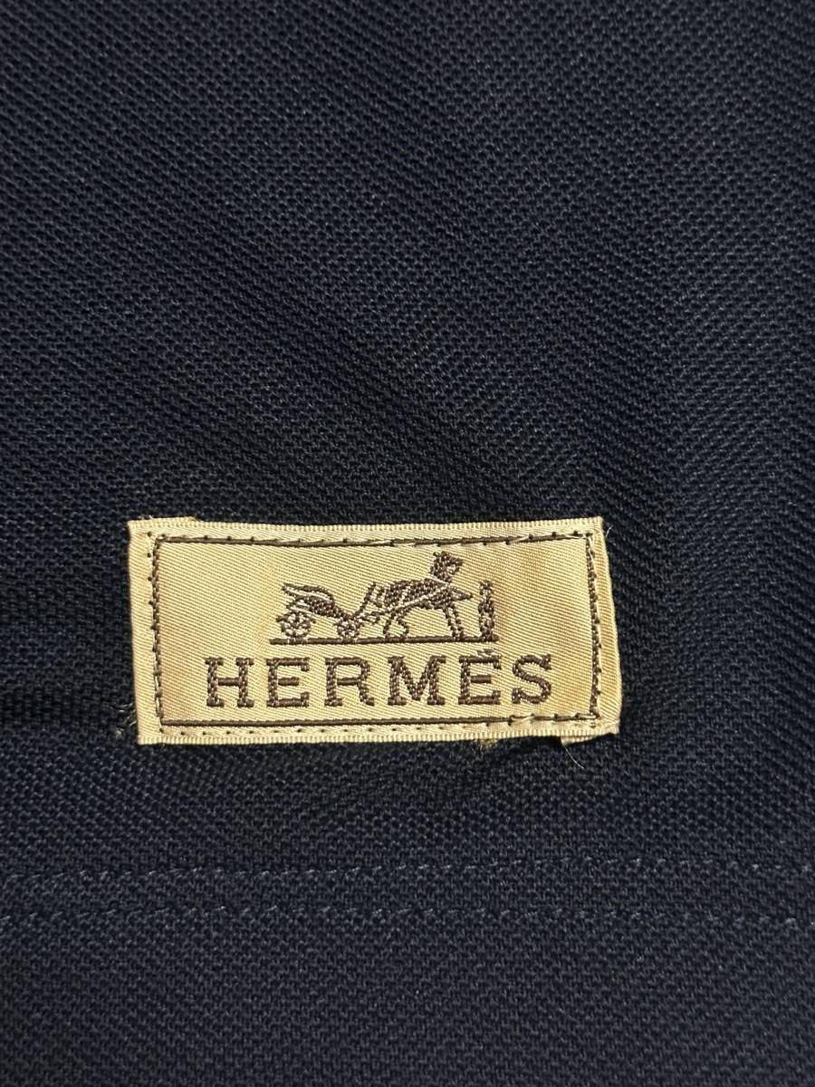 エルメス HERMES 半袖Tシャツ ネイビー 胸「H」ロゴ コットン100％ サイドスリット ロゴタグ Tシャツ ダークブルー 未使用 _画像4