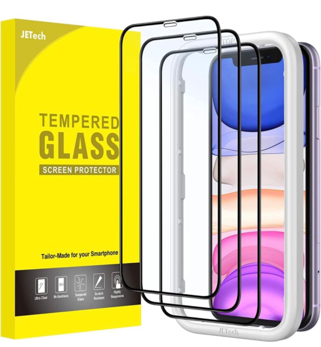 iPhone 11(6.1インチ用) 全面保護黒縁フィルム 強化ガラスフィルム ガイド枠付き  iPhone XR ガラスフィルム