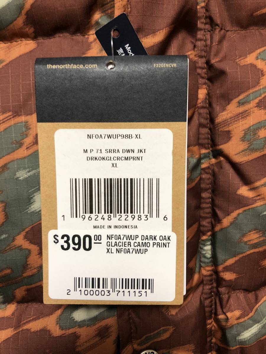 新品 The North Face Printed 71 Sierra Down Short Jacket US XL 海外モデル 国内未発売 ヌプシ ダウン ジャケット jkt 