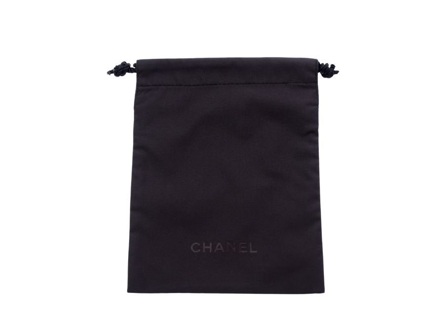 【Used 開封品】 シャネル CHANEL ノベルティ 巾着ポーチ 巾着袋 ドローストリングバッグ 小袋 共布 裏地付き ポリエステル100% ブラックの画像2