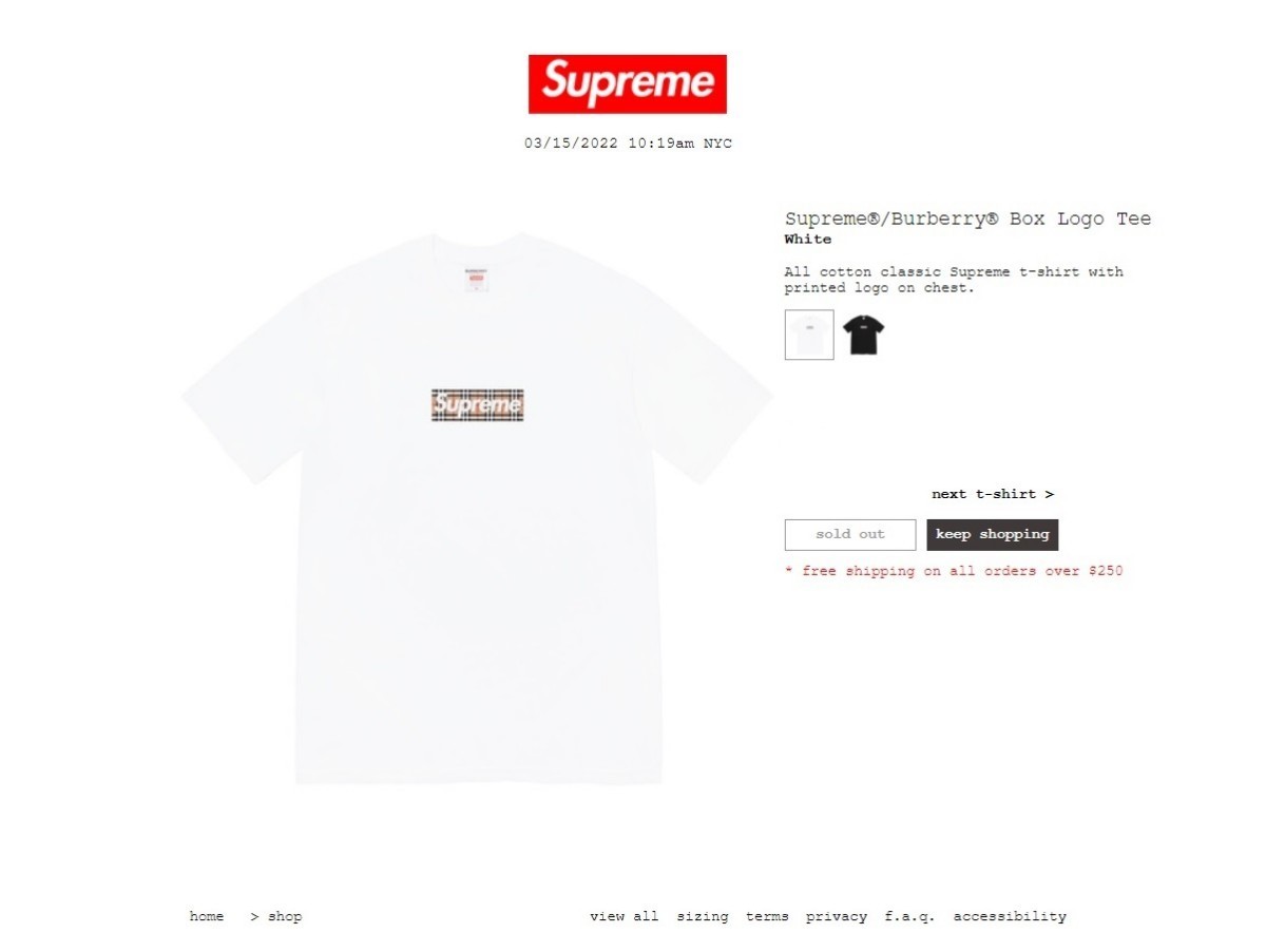 正規品 新品 未開封 SS22 Supreme Burberry Box Logo Tee シュプリーム バーバリー ボックス ロゴ ティー シャツ Medium ミディアム_画像1