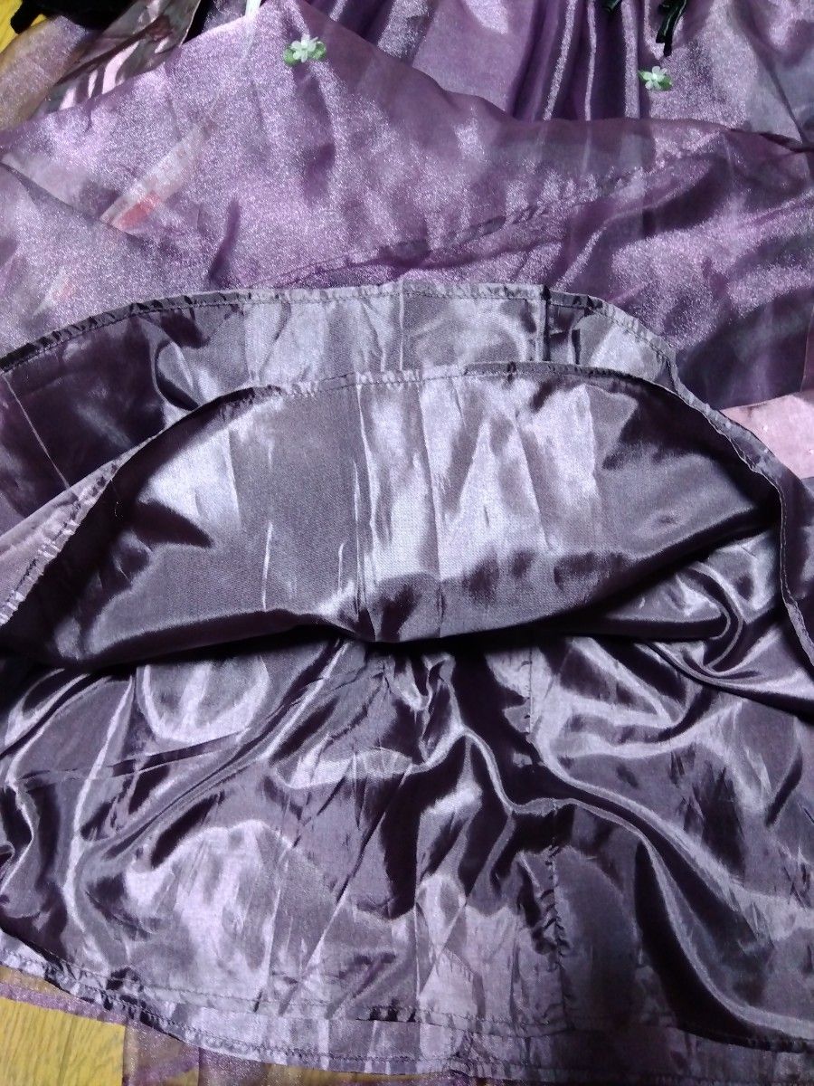 フォーマルドレス　 発表会　サイズ表記140  黒ベロア　紫オーガンジー素材　光沢有り　ポリエステル100%