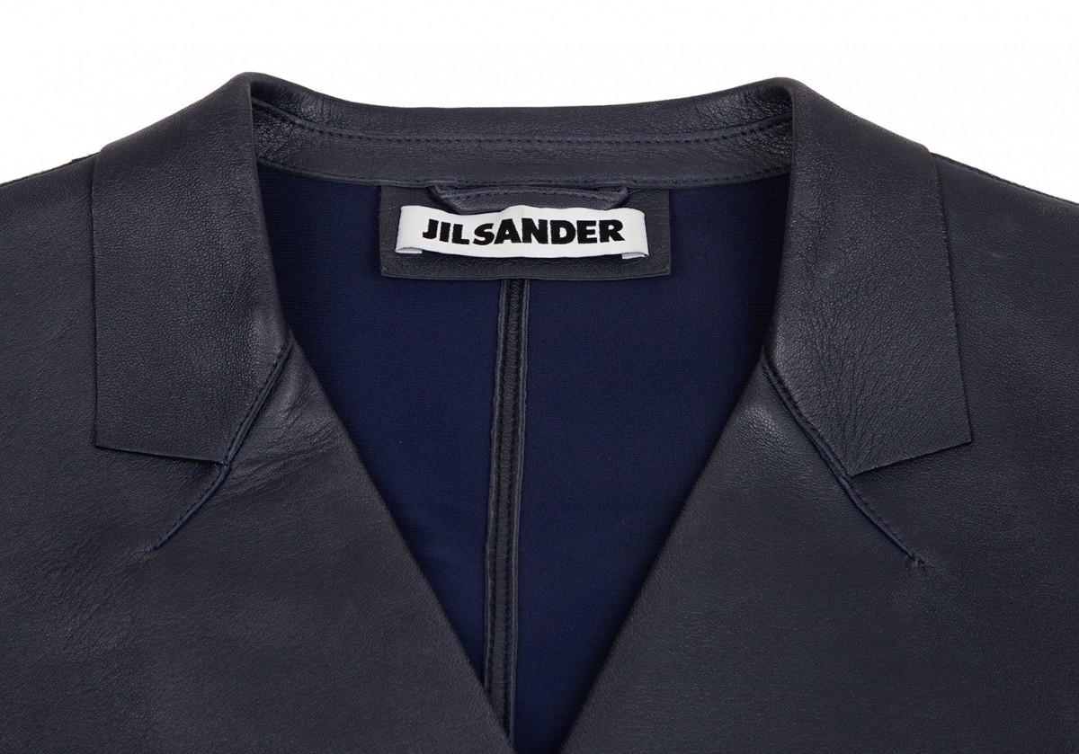 ジルサンダーJIL SANDER レザーショートジャケット 紺34_画像5