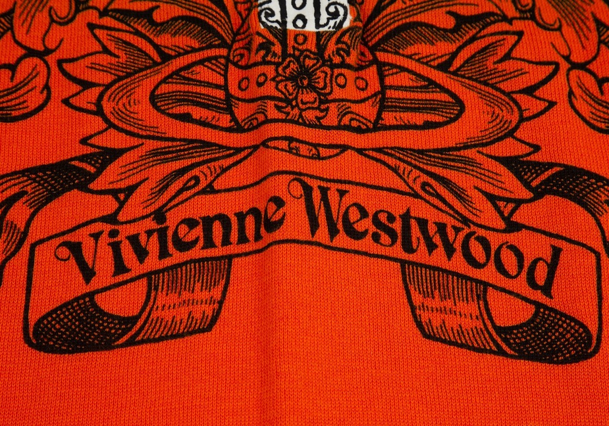ヴィヴィアンウエストウッド レッドレーベル タトゥーオーブフラワープリントニットポロシャツ モカオレンジ2_画像7