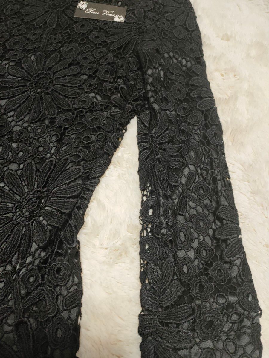 POUR VOUS　 プールヴー　花柄刺繍ロング ワンピース　ドレス　3XL 黒　大きめサイズ　新品タグ付　極美品　