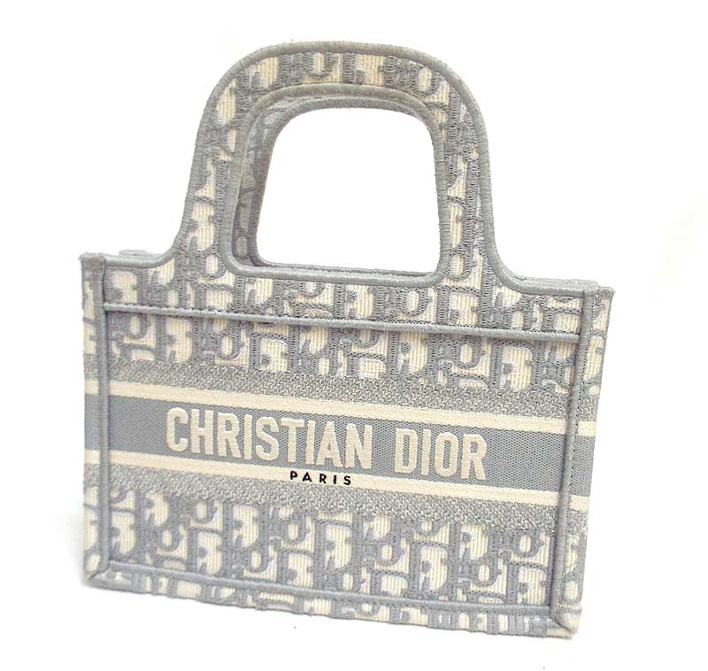 美品 Christian Dior ディオール オブリークキャンバス ブックトート ミニ グレイ S5475ZRIW M932