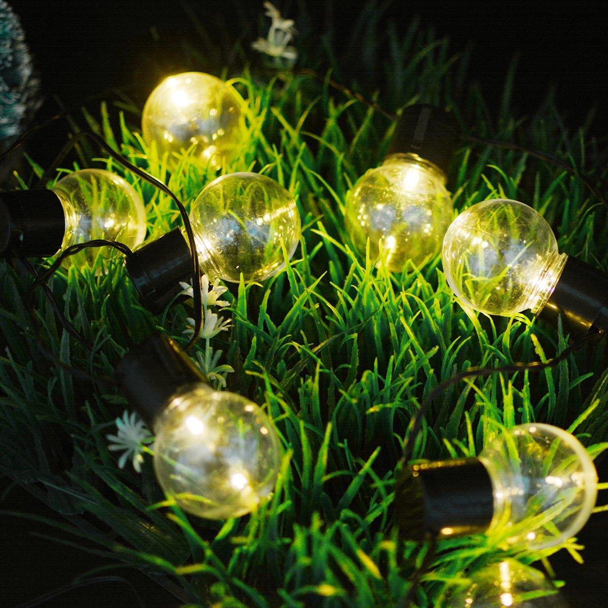 ledイルミネーションライト ソーラー充電式 光センサー内蔵 電飾 電球型 ストリングスライト 防水 ガーデンライト クリスマス ハロウィン の画像2