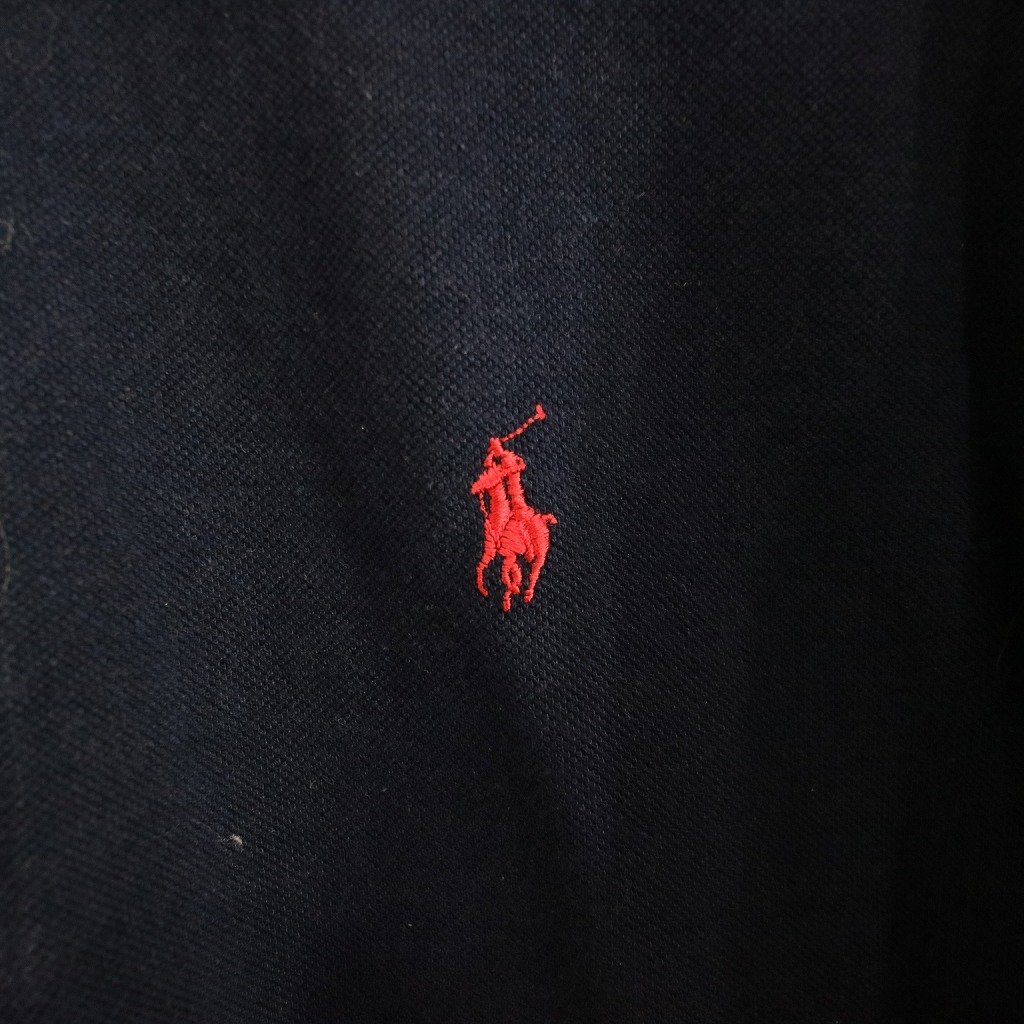 90年代 USA製 Polo by Ralph Lauren ポロバイラルフローレン 半袖ポロシャツ 胸元ワンポイントロゴ ネイビー (メンズ XL) 中古 古着 O0423_画像3