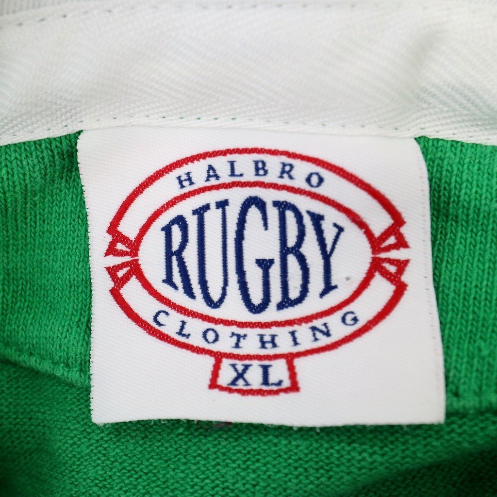 HALBRO RUGBY ワンポイントロゴ ラガーシャツ ポロシャツ グリーン (メンズ XL) 中古 古着 O0858_画像8