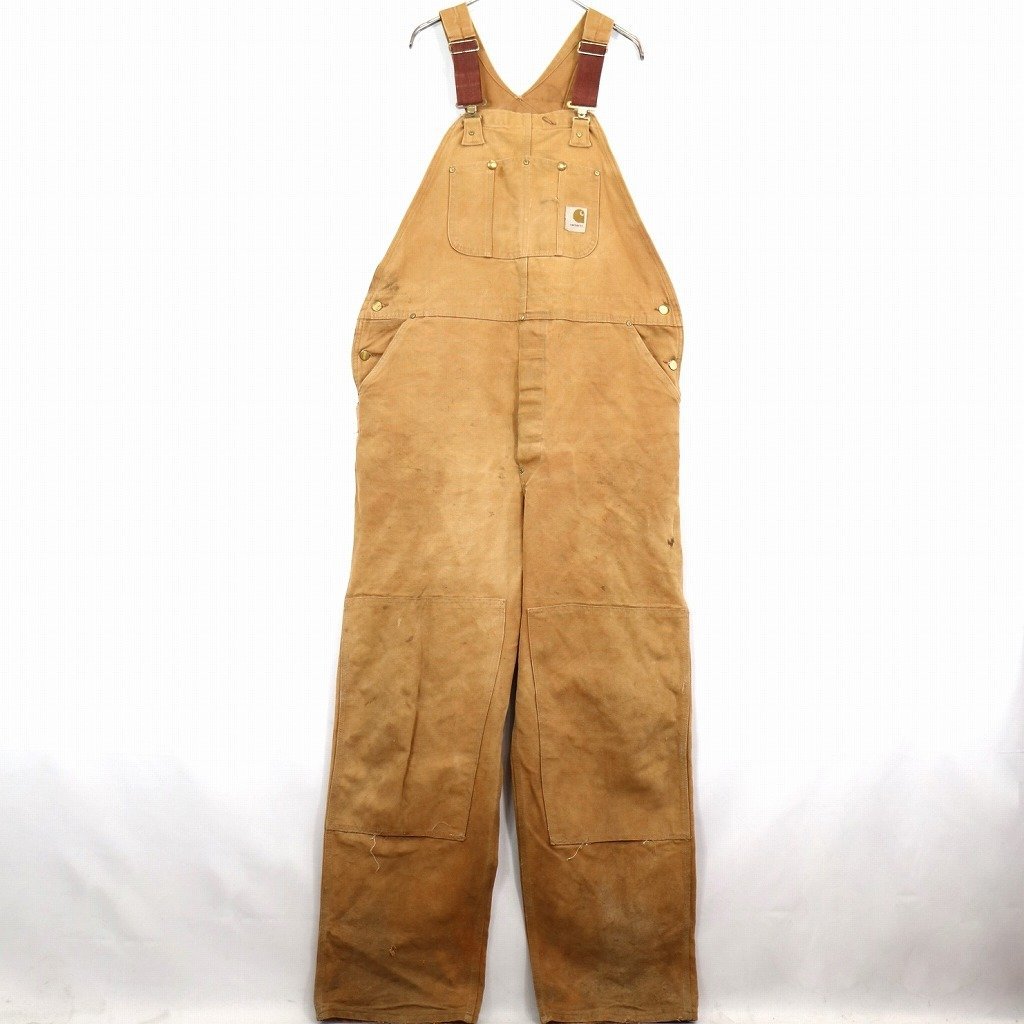 70年代 Carhartt カーハート ダブルニー オーバーオール 防寒 ワーク ライトブラウン (メンズ 42X34) 中古 古着 O1400