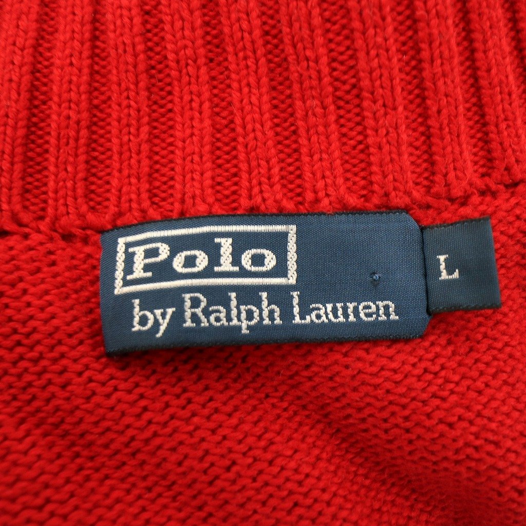 Polo by Ralph Lauren ポロバイラルフローレン ジップアップ ニット セーター 防寒 ポニーロゴ レッド (メンズ L) 中古 古着 O1729_画像10