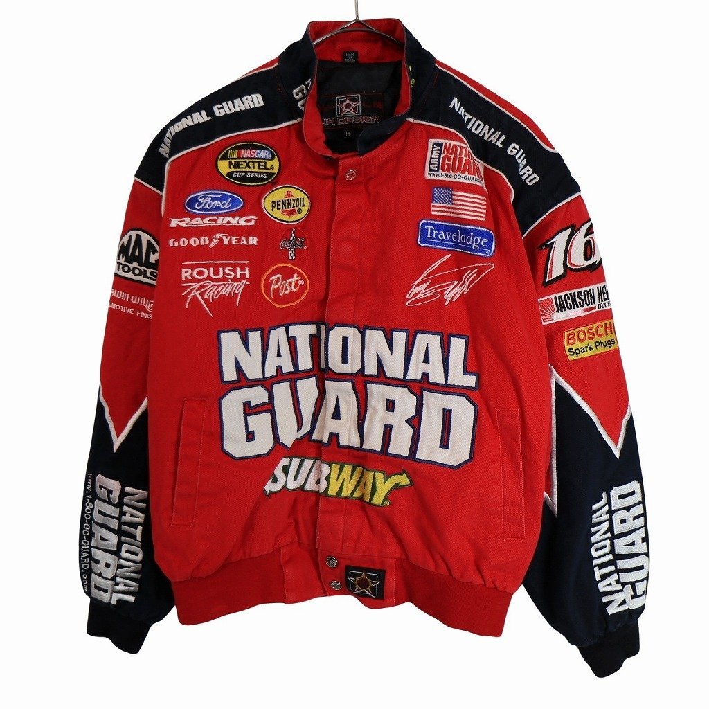 JH DESIGN 企業ロゴ レーシングジャケット Ford SUBWAY Coca-Cola NATIONAL GUARD レッド (メンズ M) 中古 古着 O2928_画像1