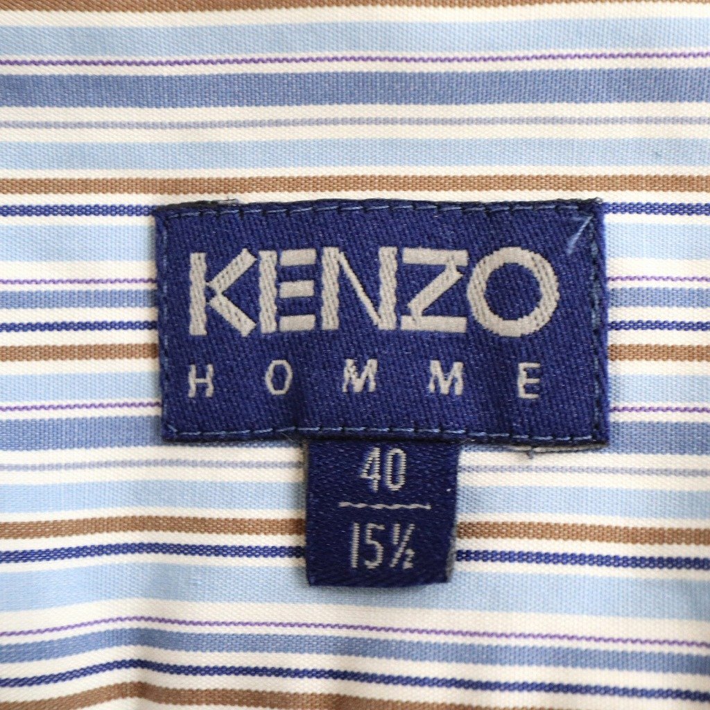 KENZO ケンゾー ストライプ長袖シャツ フォーマル 片ポケット ブルー (メンズ 40) 中古 古着 O2950_画像9